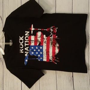 Rock Nation Distressed Youth Graphic Tee Music Drums American Flag USA